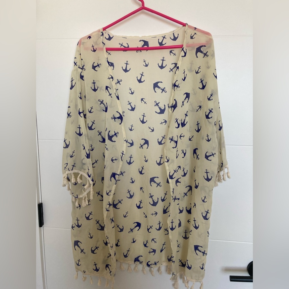 Nautical Anchor Print Kimono / Beach Cover Up